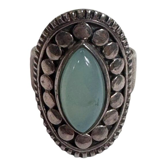 Vintage Sterling Silver Oval Turquoise Ring Beaded Statement Size 7.5 Southwest - Picture 5 of 6